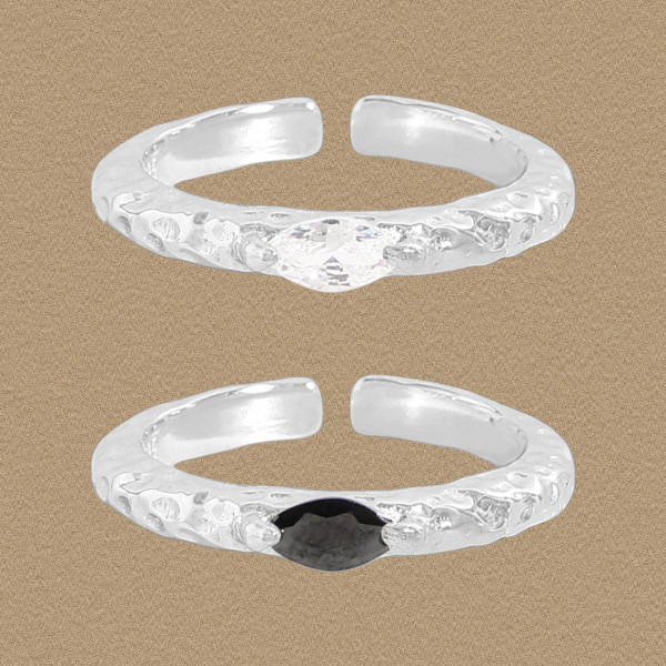 A45667 black white cubic zirconia sterling silver s925 adjustable ring