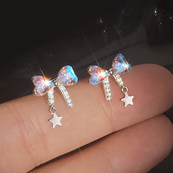 A39740 s925 sterling silver dainty glass butterfly stud artificial stars earrings