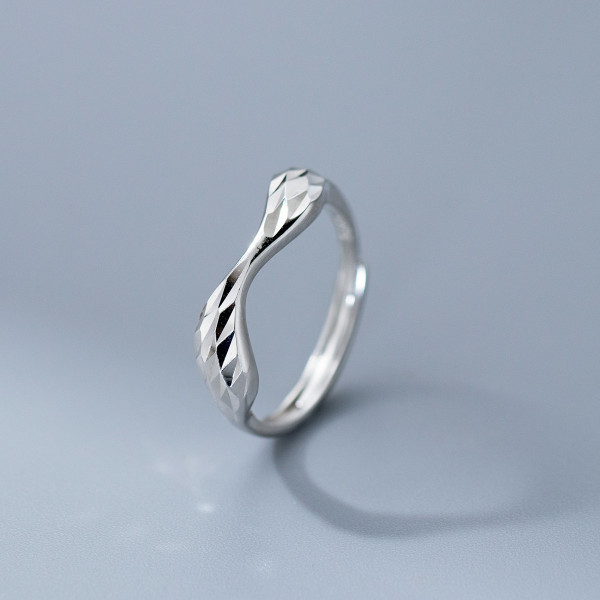 A44589 s925 sterling silver trendy dainty simple rhombic weave ring