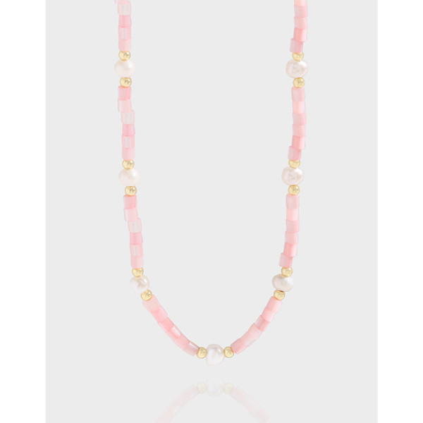 A39889 design pearl pink shell beaded sterling silver s925 necklace