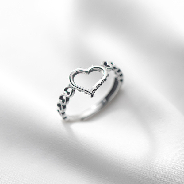 A32104 s925 sterling silver chic unique silver hollowed heart ring