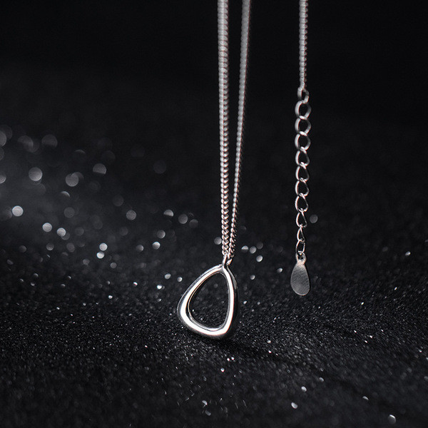 A32414 s925 sterling silver triangle teardrop hollowed chic unique necklace