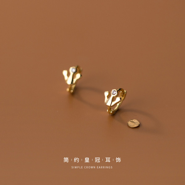 A36703 s925 sterling silver simple rhinestone crown cute trendy fashion earring earrings