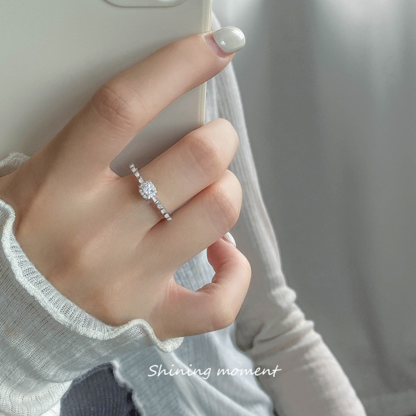 A46426 s925 sterling silver simple elegant rhinestone square ring