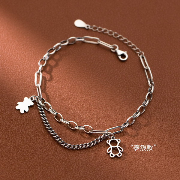 A43483 s925 silver thai hollowed bear charm simple bracelet