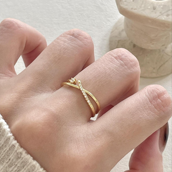 A45769 sterling silver cubic zirconia simple fashion adjustable ring