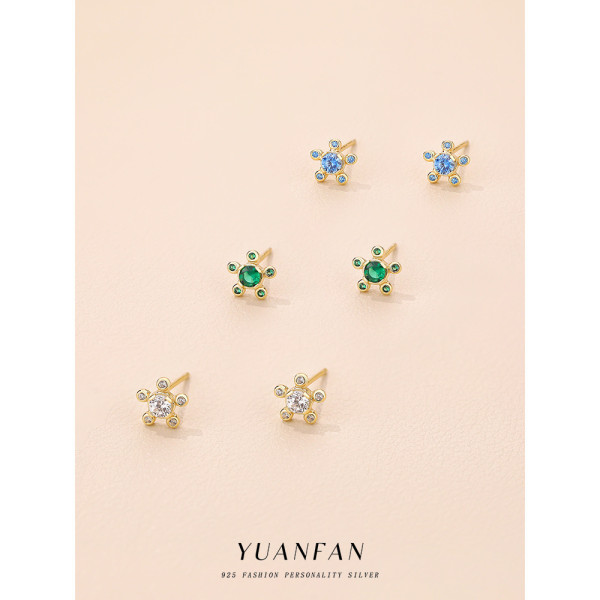 A43677 s925 sterling silver cubic zirconia stud cute flower simple earrings