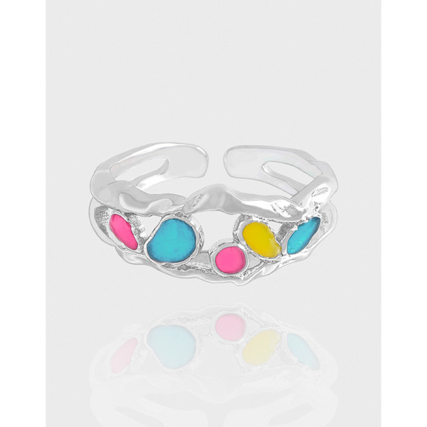 A43295 design wrinkled colorful glazed sterling silver s925 ring