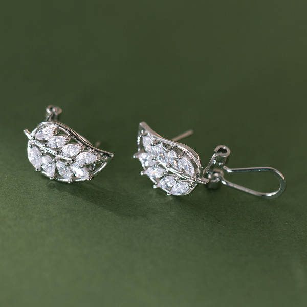 A41935 s925 sterling silver rhinestone leaf trendy sweet simple earrings