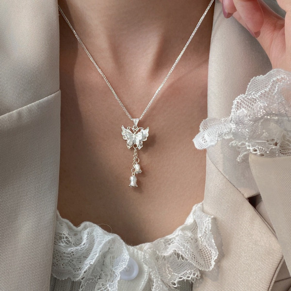 A43451 silver trendy sweet butterfly elegant necklace