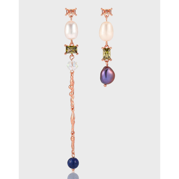 A40627 elegant colorful pearl rhinestone s925 sterling silver fringe stud earrings