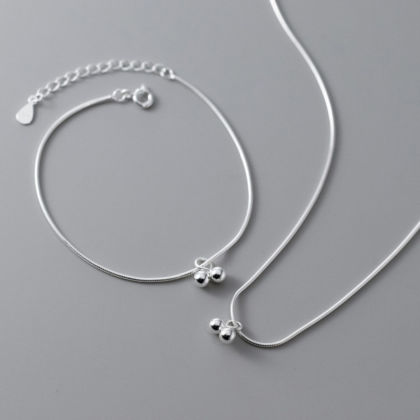 A43385 s925 silver hot fashion double bead necklace