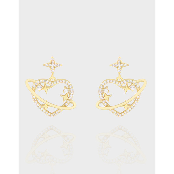 A41995 design heart ball cubic zirconia stud sterling silver s925 earrings