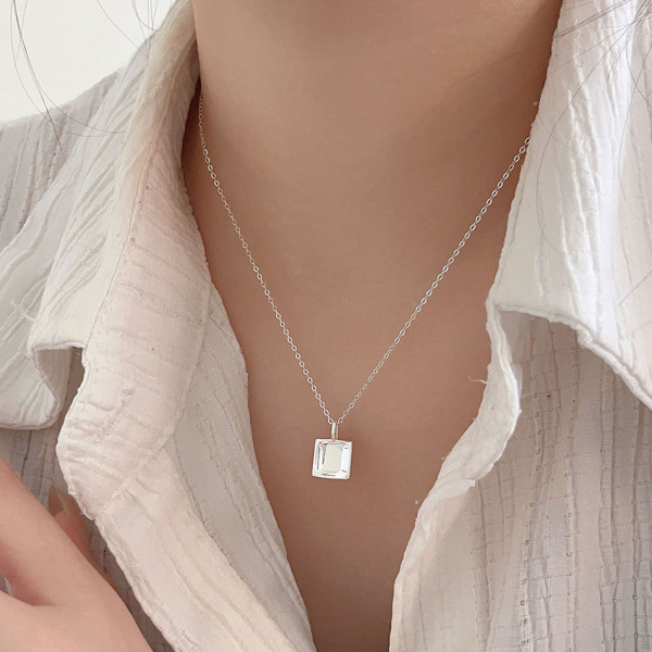 A41414 sterling silver square simple necklace