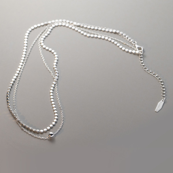A40194 s925 sterling silver double doublelayer layered plate grade necklace