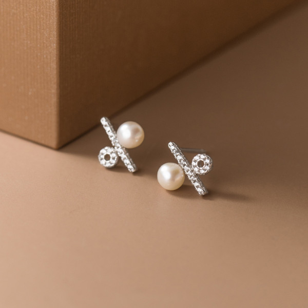 A37917 s925 sterling silver rhinestone pearl stud grade earrings