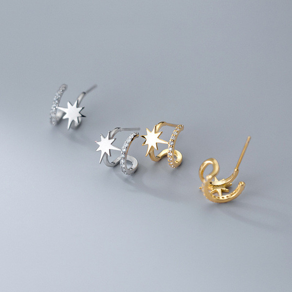 A31719 s925 sterling silver rhinestone doublelayer simple earrings