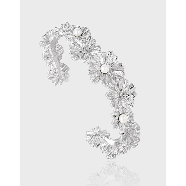 A40280 vintage unique elegant pearl cubic zirconia s925 sterling silver bangle bracelet