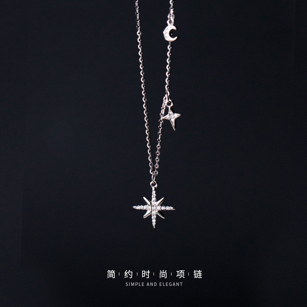 A34117 s925 sterling silver rhinestone chic necklace