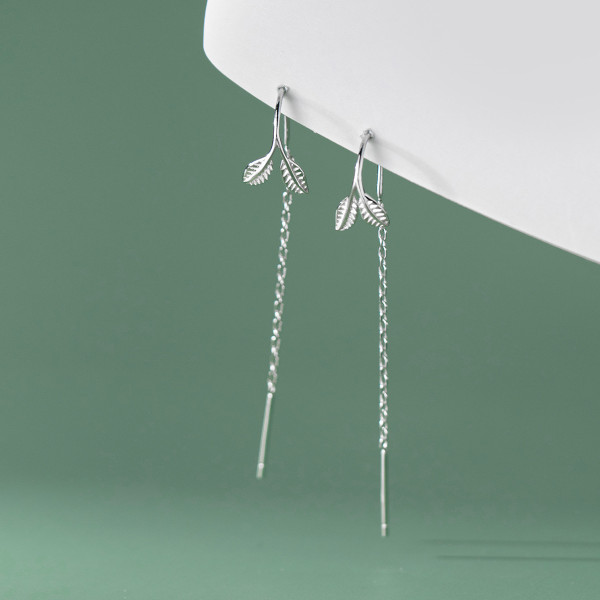 A39507 s925 sterling silver cute leaf string simple trendy long earrings