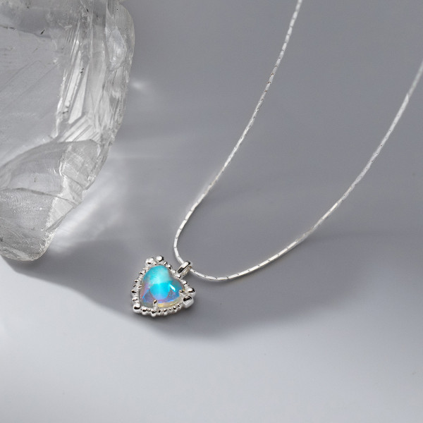 A42512 s925 sterling silver sweet colorful heart glass design necklace