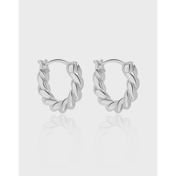 A39380 rope hoop simple unique vintage elegant s925 sterling silver twist earrings
