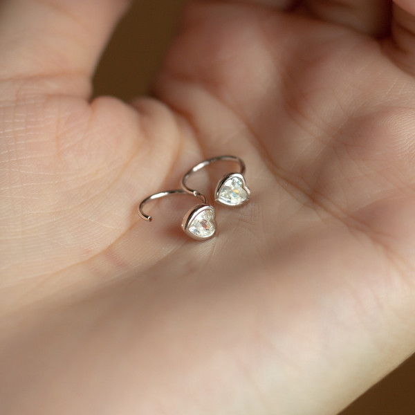 A42153 s925 sterling silver rhinestone heart design heartshape earrings
