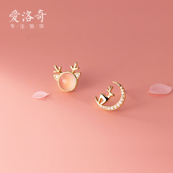 A35863 s925 sterling silver sweet trendy asymmetric moon dee earrings