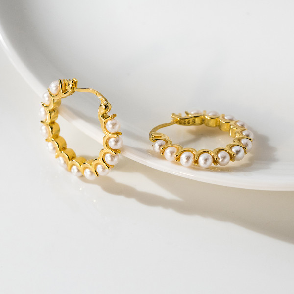A38759 s925 sterling silver circle artificial pearl design elegant earrings