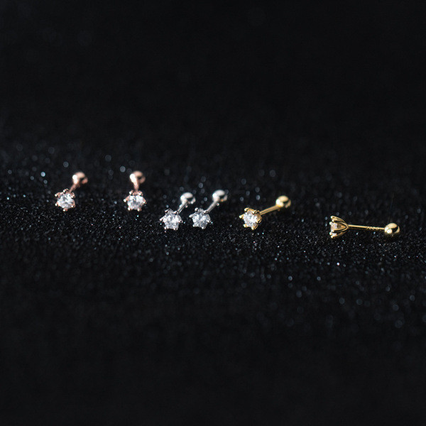 A33639 s925 sterling silver trendy simple rhinestone cute earrings