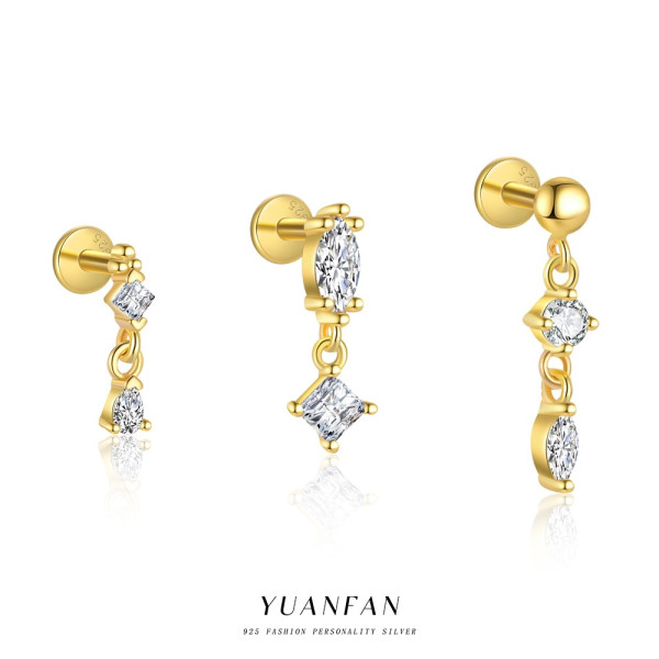 A45692 s925 sterling silver geometric square stud unique earrings