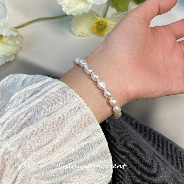 A44730 s925 silver trendy sweet dainty simple pearl charm bracelet