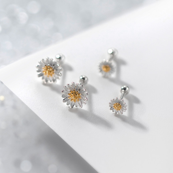 A37342 s925 sterling silver daisy stud dainty earrings