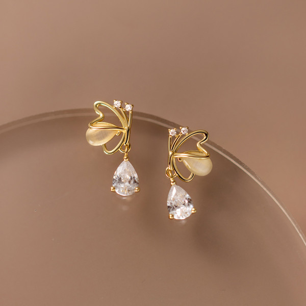 A35657 s925 sterling silver small trendy hollowed butterfly short earrings