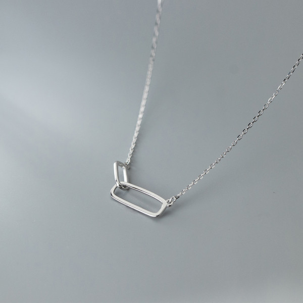 A35267 s925 sterling silver chic simple square geometric hollowed unique necklace