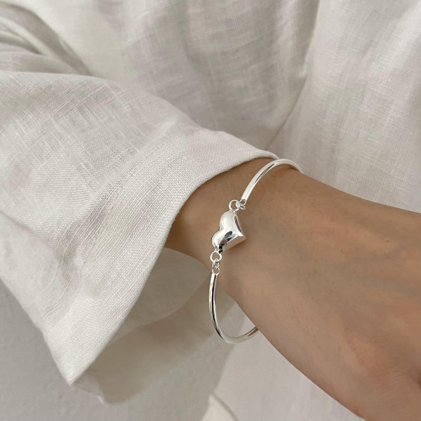 A36487 fashion trendy s925 sterling silver charm silver heart bangle charm bracelet