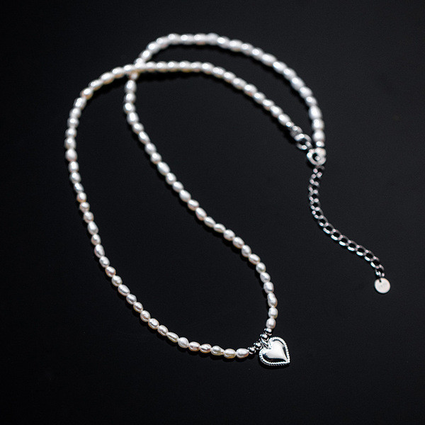 A32418 s925 sterling silver pearl heart pendant necklace