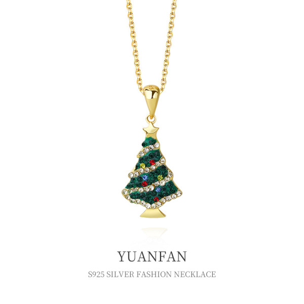 A37263 925 sterling silver colorful cubiczirconia christmas tree necklace