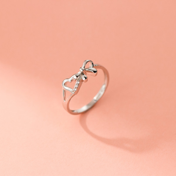 A42933 s925 sterling silver hollowed rhinestone heart butterfly fashion sweet ring