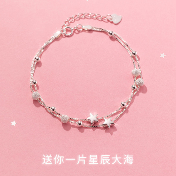 A36482 s925 sterling silver stars charm bracelet