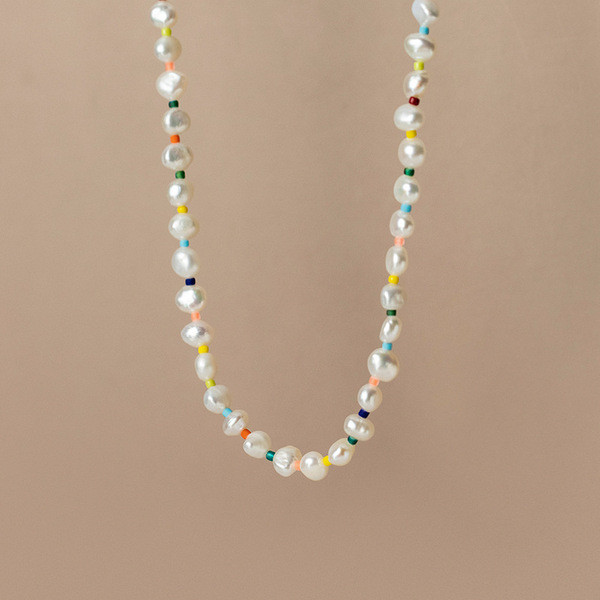 A34013 s925 sterling silver pearl colorful necklace