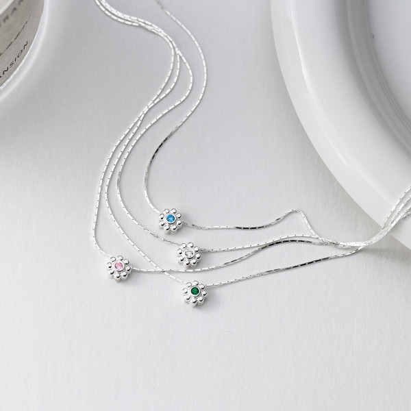 A44977 s925 silver dainty rhinestone sun necklace