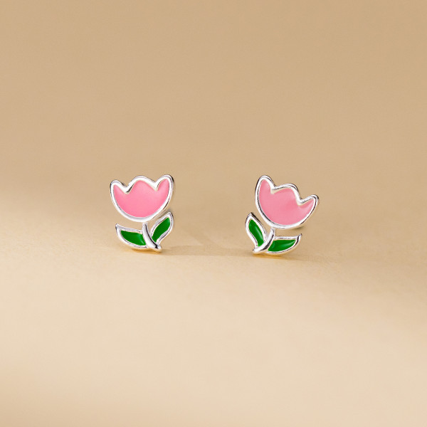 A41581 s925 sterling silver pink gold stud earrings sweet earrings