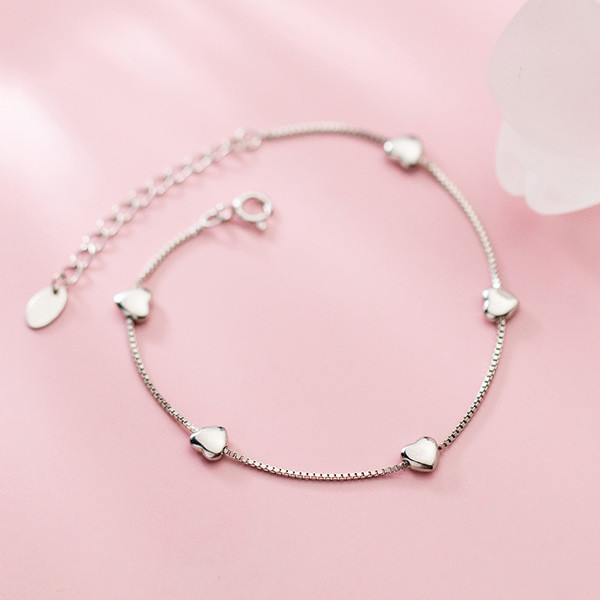 A34237 s925 sterling silver heart charm bracelet
