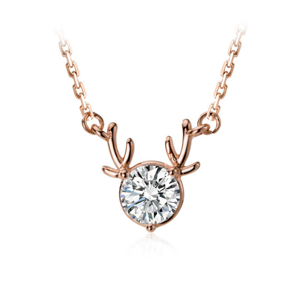 A44837 s925 sterling silver christmas rhinestone deer elegant trendy sweet necklace