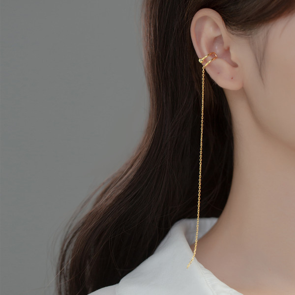 A35597 s925 sterling silver doublelayer hollowed chain clipon simple chain earrings