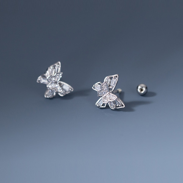 A41105 s925 sterling silver elegant rhinestone butterfly stud earrings