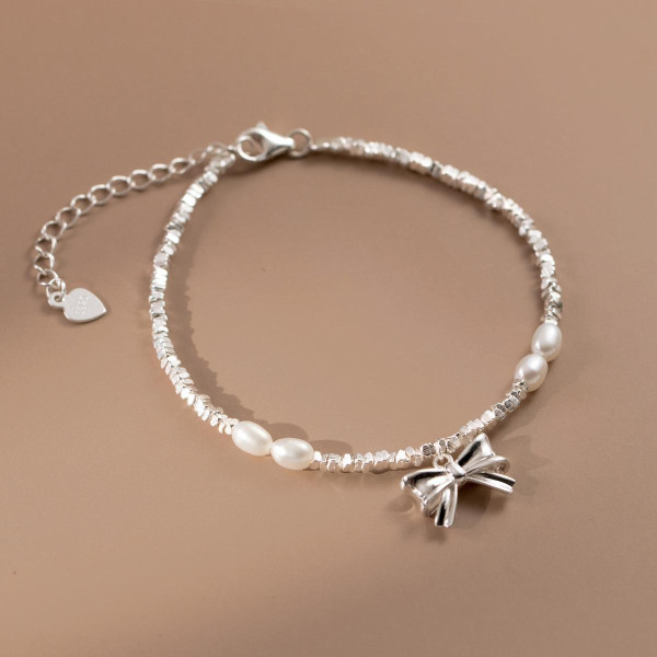 A39762 s925 sterling silver pearl butterfly charm design elegant bracelet