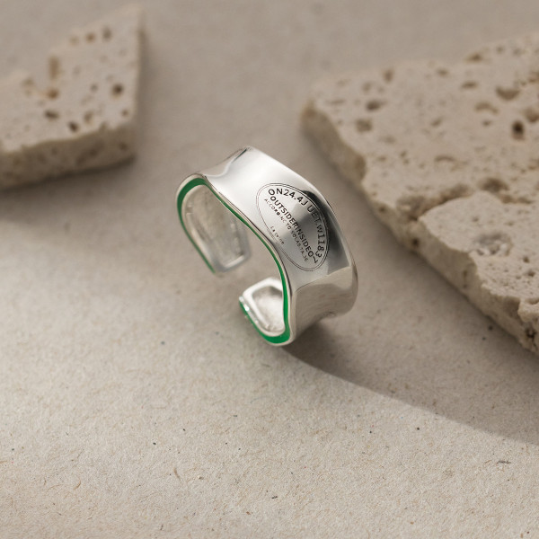 A38352 s925 sterling silver green letter wide elegant ring