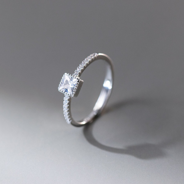 A43452 s925 sterling silver fashion trendy square rhinestone ring